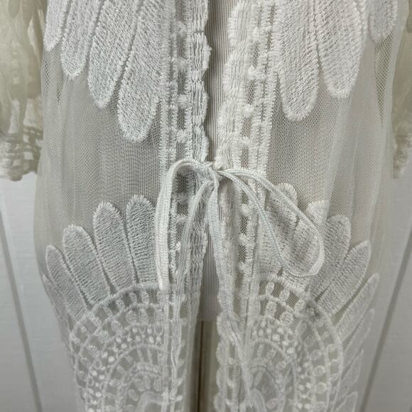 Adiva Women 3/4 Sleeve Cotton Duster Kimono Cover Up Boho Swim White Size Medium - Picture 3 of 7